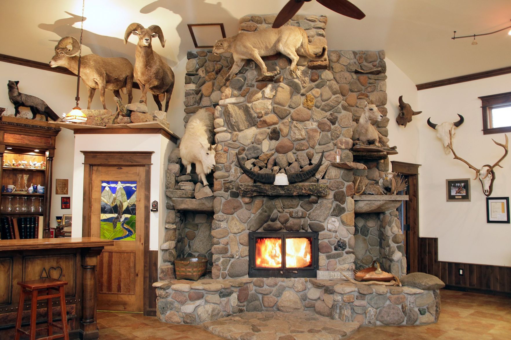 Stone fireplace